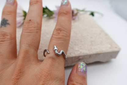 Sterling Silver Snake Ring, Serpent Ring, Snake Pinky Ring, Unisex Ring, Adjustable Ring - TibiCollection