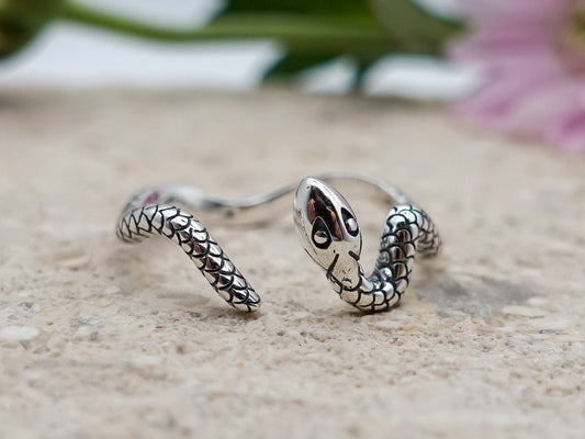 Sterling Silver Snake Ring, Serpent Ring, Snake Pinky Ring, Unisex Ring, Adjustable Ring - TibiCollection