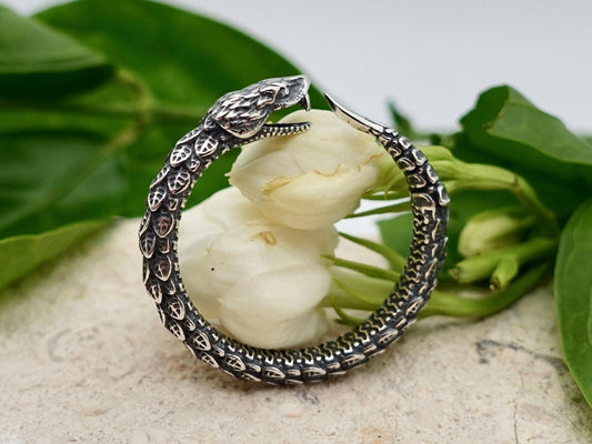 Sterling Silver Ouroboros Ring, Snake Ring, Serpent Ring, Snake Eating Its Own Tail, Egyptian Ring Unisex - TibiCollection