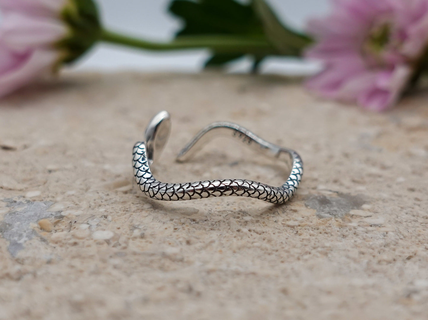 Sterling Silver Snake Ring, Serpent Ring, Snake Pinky Ring, Unisex Ring, Adjustable Ring - TibiCollection