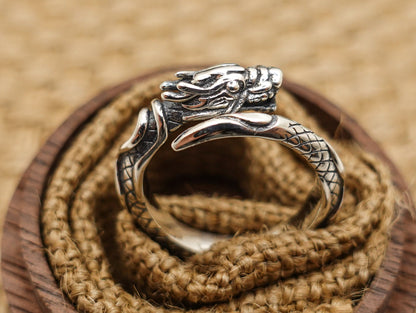 Sterling Silver Dragon Ring, Men Women Dragon Ring, Adjust Ring, Thumb Ring, Fantasy Ring for Him Her - TibiCollection