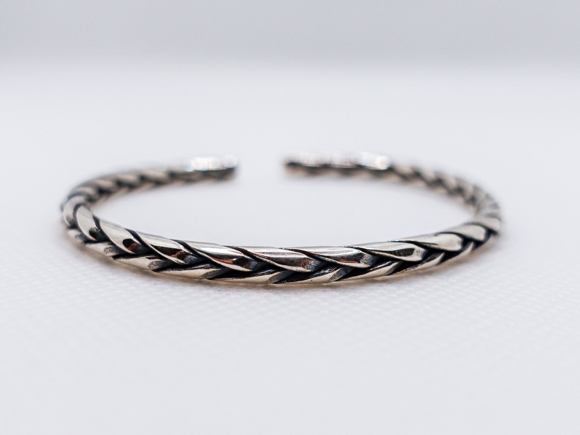 Sterling Silver Knitting Bracelet, Ajustable Braid Bracelet, Stacking Bangle, Silver Cuff Bracelets For Women - TibiCollection