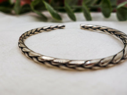 Sterling Silver Knitting Bracelet, Ajustable Braid Bracelet, Stacking Bangle, Silver Cuff Bracelets For Women - TibiCollection