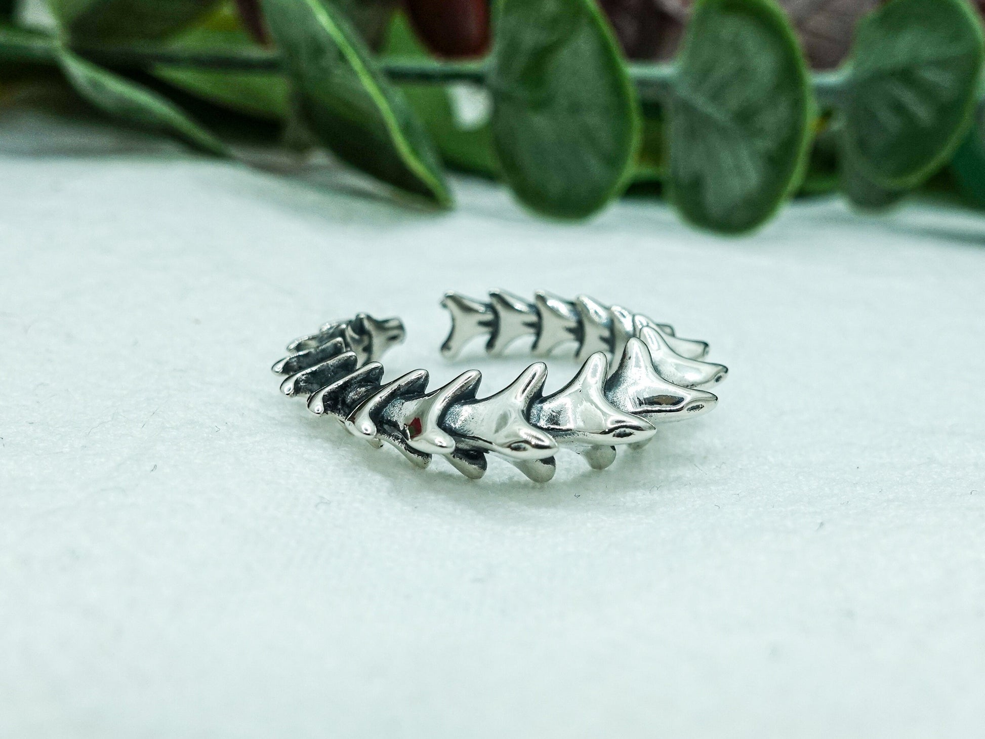 Sterling silver, Dragon scale, Adjustable ring, Fantasy jewelry, Mythical creature ring - TibiCollection