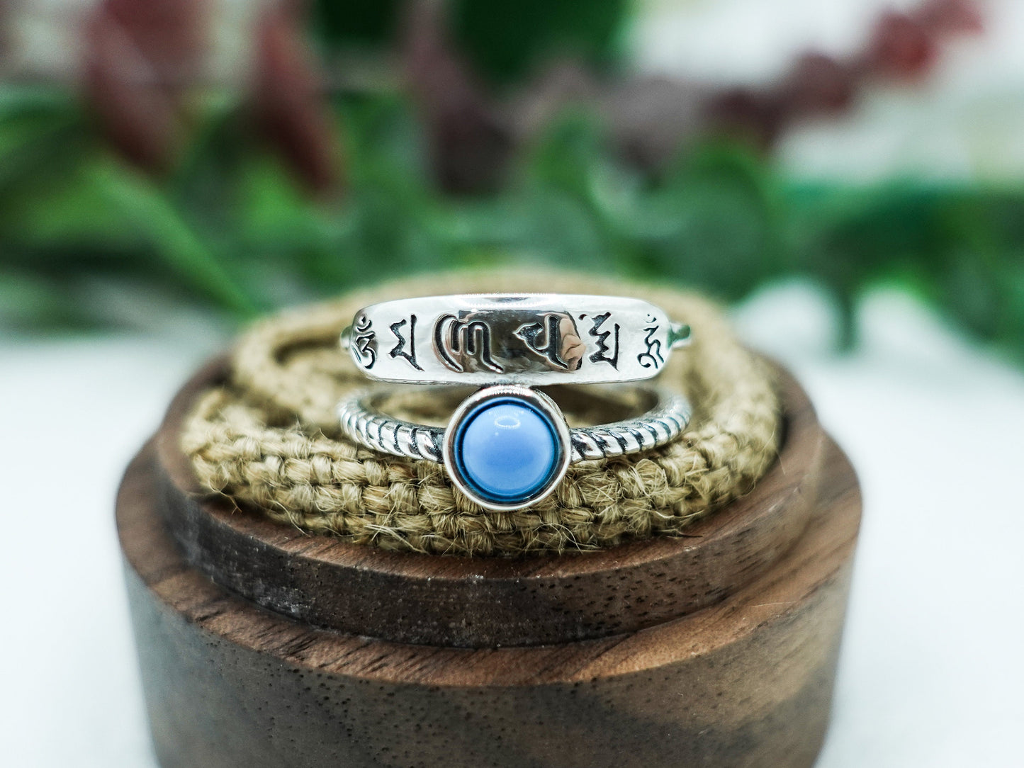 Stacking Mantra Turquoise Ring, Stackable Pinky Ring, Sterling Silver Affirmation Ring, Adjustable Meditation Yoga Accessory - TibiCollection