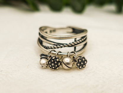 Lotus Crossover Ring, Sterling Silver Lotus Jewelry, Crisscross Spiritual Ring, Bohemian Tassel Ring, Crossed Band Ring, Twisted Band - TibiCollection