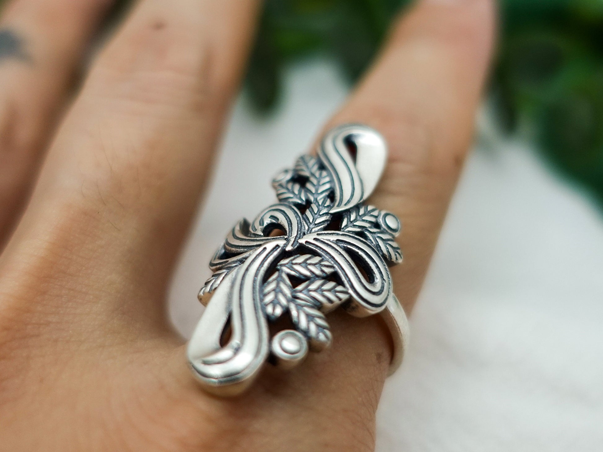 Long Totem Ring, Infinity Ring, Iris Flower Ring, Sterling Silver Contemporary Ring - TibiCollection