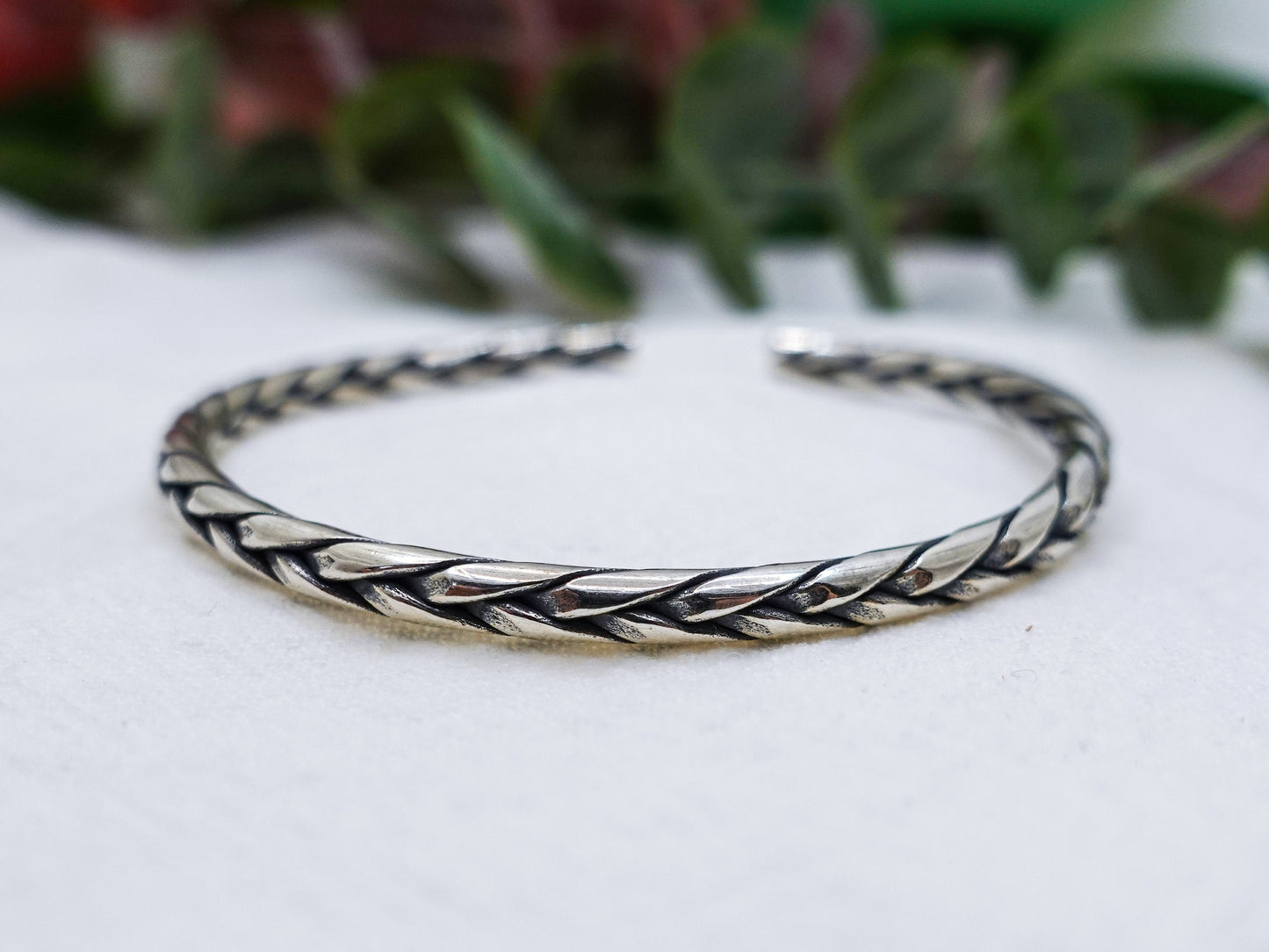 Sterling Silver Knitting Bracelet, Ajustable Braid Bracelet, Stacking Bangle, Silver Cuff Bracelets For Women - TibiCollection