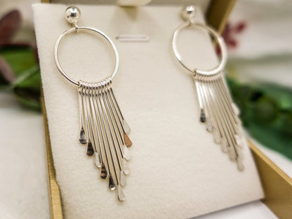 Plain Sterling Silver Long Dangle Earrings, Tassel Earrings, Fringe Earrings, Boho Silver Earrings, Holiday Gift for Her Him, NO STONE - TibiCollection