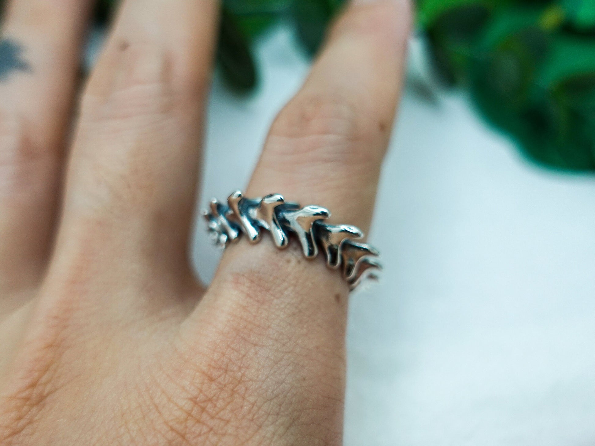 Sterling silver, Dragon scale, Adjustable ring, Fantasy jewelry, Mythical creature ring - TibiCollection