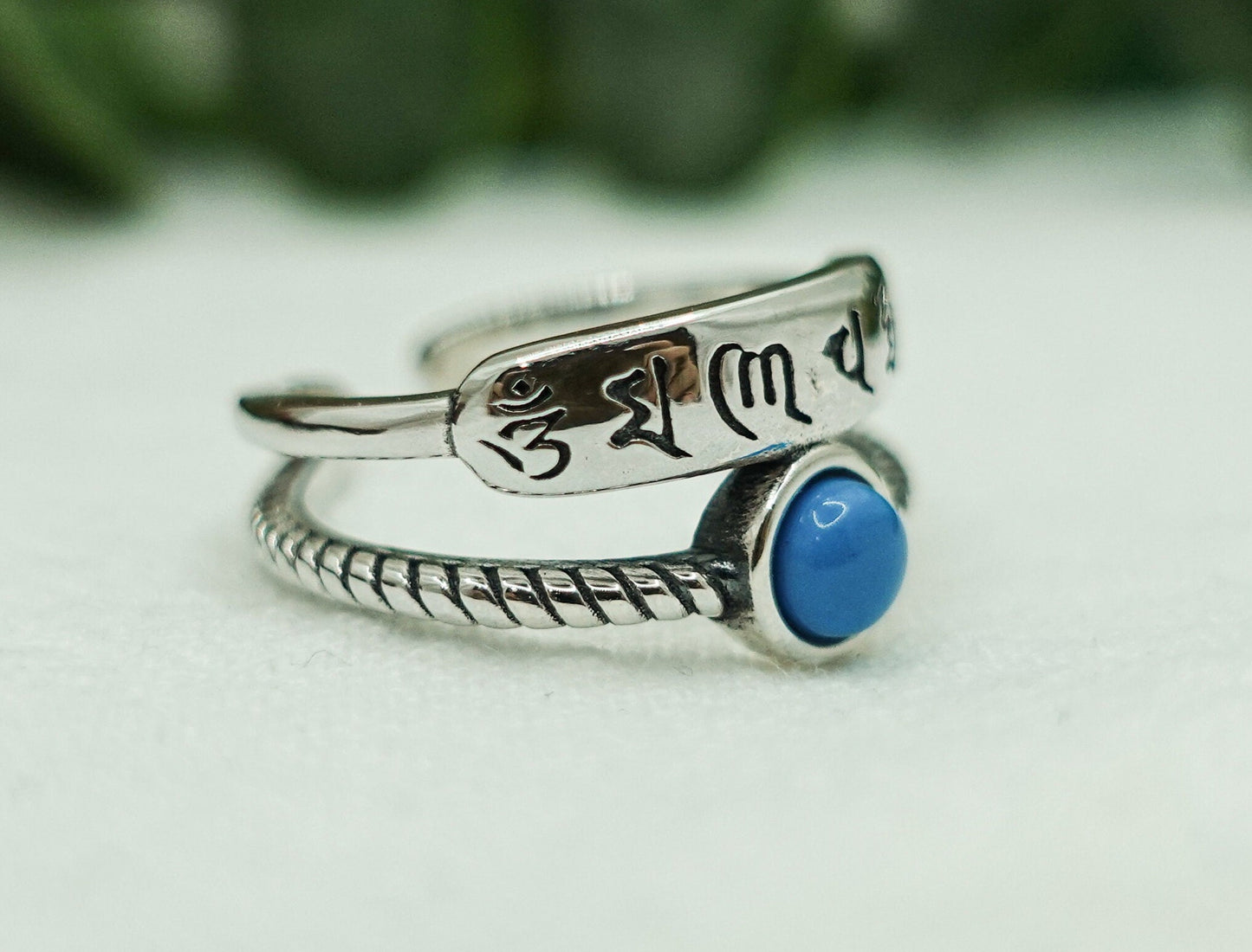 Stacking Mantra Turquoise Ring, Stackable Pinky Ring, Sterling Silver Affirmation Ring, Adjustable Meditation Yoga Accessory - TibiCollection