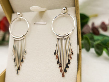 Plain Sterling Silver Long Dangle Earrings, Tassel Earrings, Fringe Earrings, Boho Silver Earrings, Holiday Gift for Her Him, NO STONE - TibiCollection