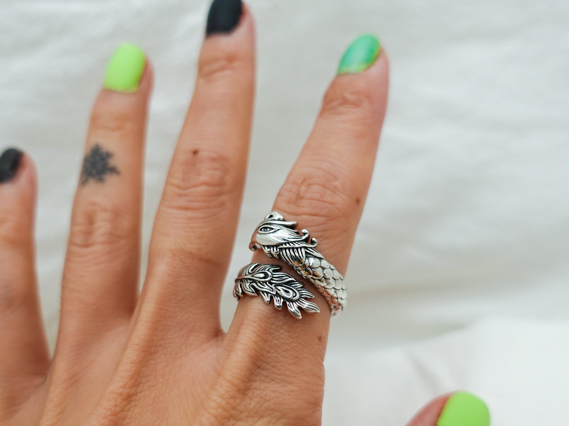 Sterling Silver Phoenix Rising Ring, Phoenix Statement Adjustable Ring, Mythical Creature Jewelry, Unisex Silver Firebird Ring - TibiCollection