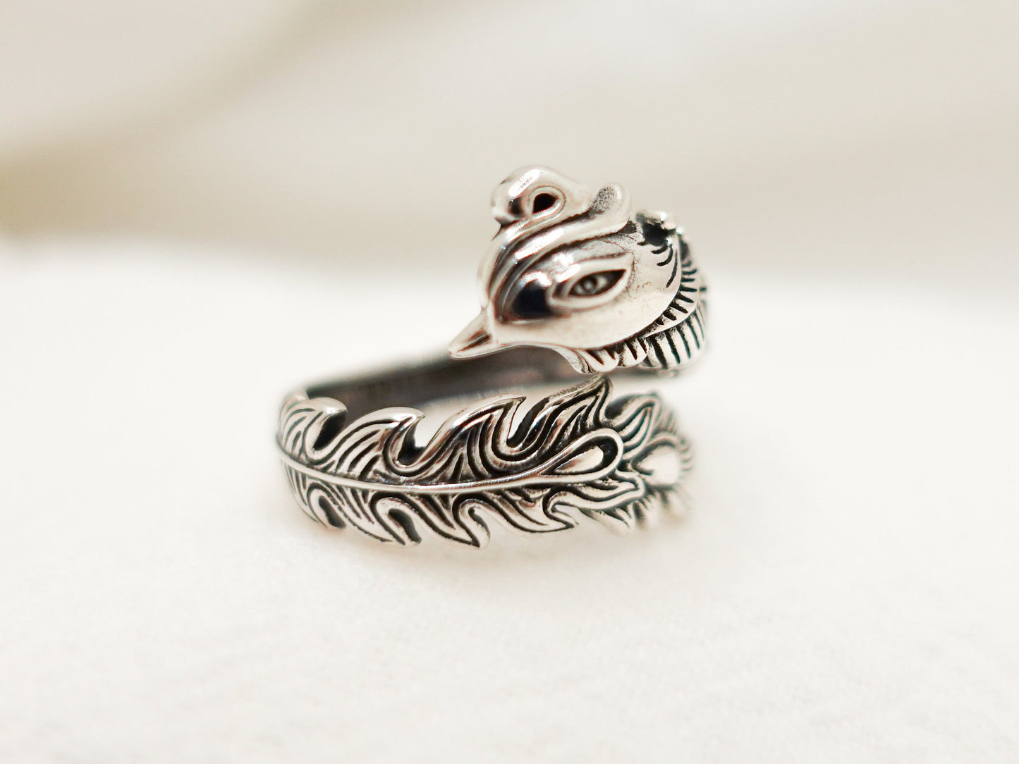 Sterling Silver Phoenix Rising Ring, Phoenix Statement Adjustable Ring, Mythical Creature Jewelry, Unisex Silver Firebird Ring - TibiCollection