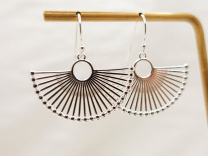 Modern Silver Fan Earrings, Sterling Silver Fan Earrings, Trendy Silver Fan Earrings,Unique Jewelry gift with Fan Motif - TibiCollection