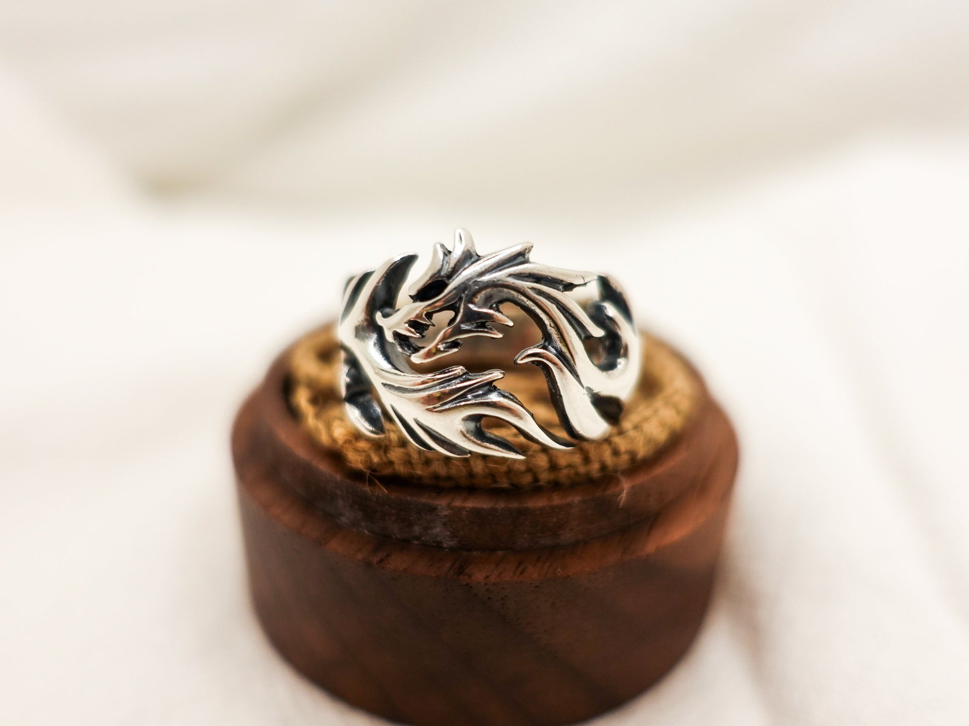 Sterling Silver Dragon Ring, Mens Gothic Rragon Ring, Adjustable Mythical Creature Ring, Fantasy-themed Ring - TibiCollection