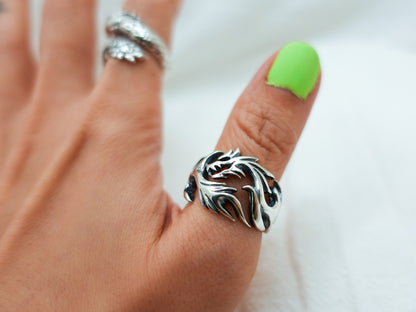 Sterling Silver Dragon Ring, Mens Gothic Rragon Ring, Adjustable Mythical Creature Ring, Fantasy-themed Ring - TibiCollection