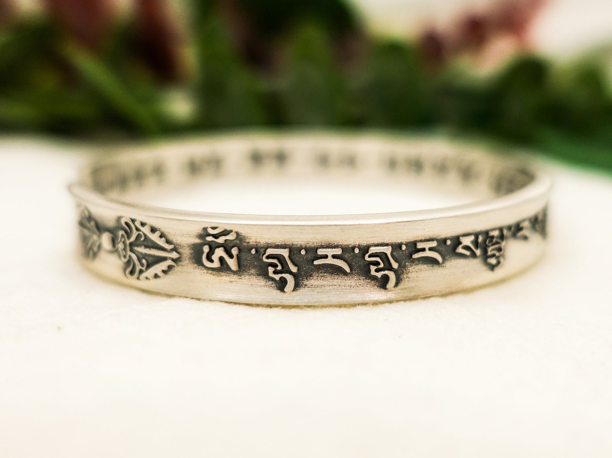 Sterling Silver Bracelet, Vajra Six-Mantra Bracelet, Vajra Symbol Jewelry, Spiritual Mantra Accessory, Unique Spiritual Gift - TibiCollection