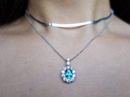 2CT Luxurious Dazzling Paraiba Diamond Pendant Necklace, Lab Grown Paraiba Diamond Pendant, Sterling Silver Blue Gemstone Necklace - TibiCollection