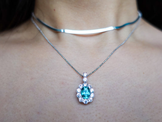 2CT Luxurious Dazzling Paraiba Diamond Pendant Necklace, Lab Grown Paraiba Diamond Pendant, Sterling Silver Blue Gemstone Necklace - TibiCollection