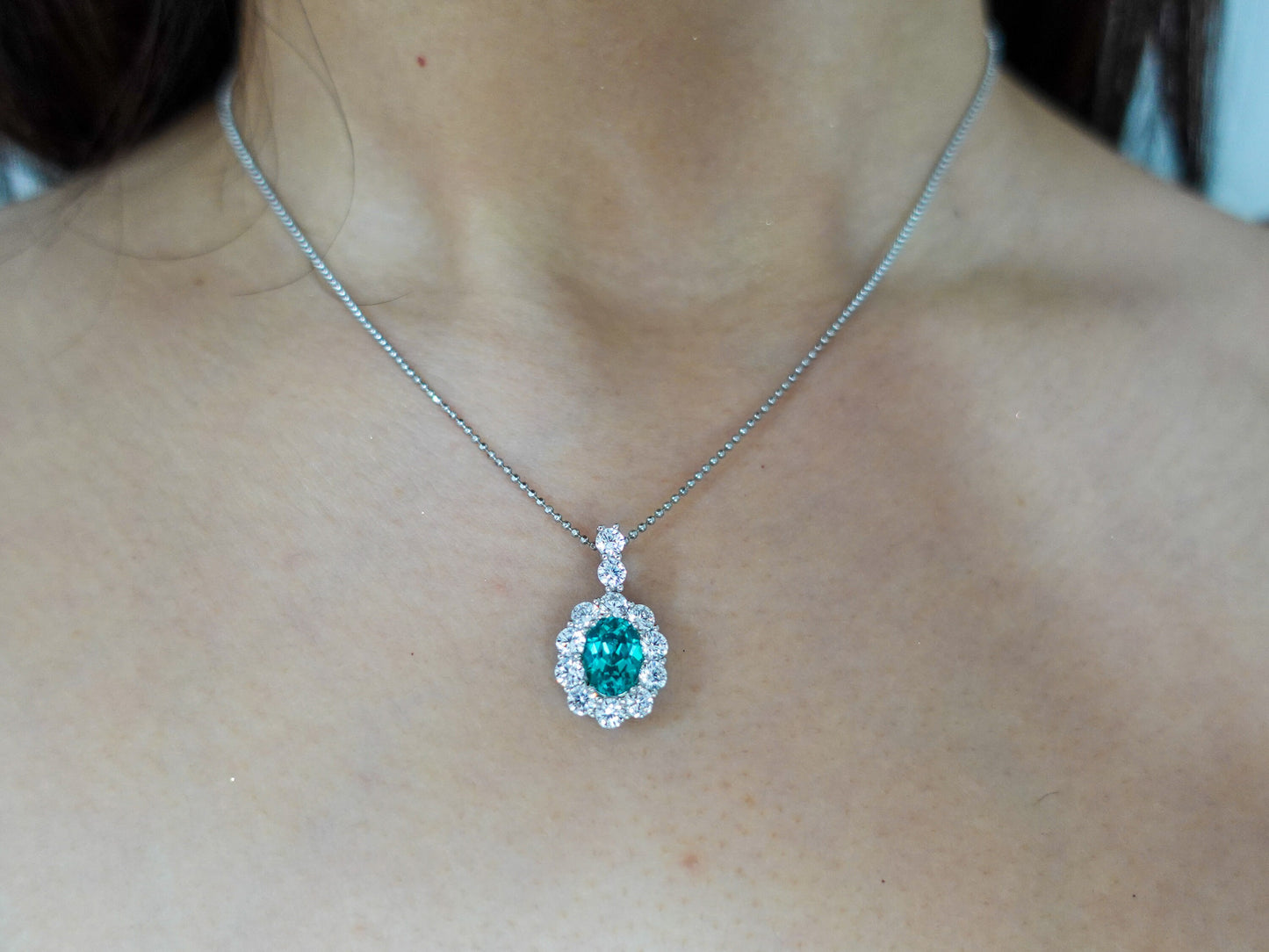 2CT Luxurious Dazzling Paraiba Diamond Pendant Necklace, Lab Grown Paraiba Diamond Pendant, Sterling Silver Blue Gemstone Necklace - TibiCollection