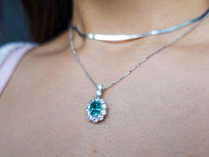 2CT Luxurious Dazzling Paraiba Diamond Pendant Necklace, Lab Grown Paraiba Diamond Pendant, Sterling Silver Blue Gemstone Necklace - TibiCollection