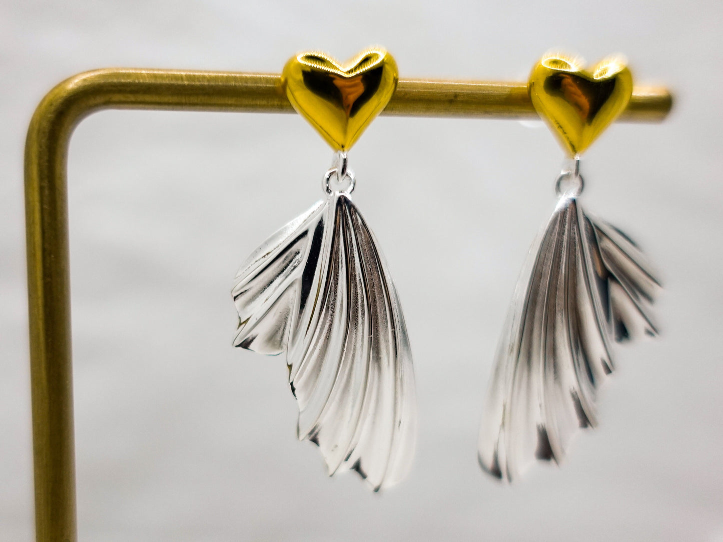 Love Jewelry gift for her, Sterling Silver Dangle Earrings, Angel Wings Earrings, Silver Heart Wing Jewelry, Guardian Angel Earrings - TibiCollection