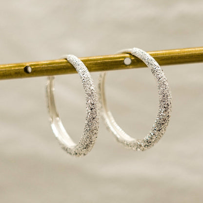 Sterling Silver Sparkle Hoop Earrings, Star-dust Minimalist Hoop Earrings, Crescent Hoop Earrings, Modern Earrings Valentine Gift - TibiCollection