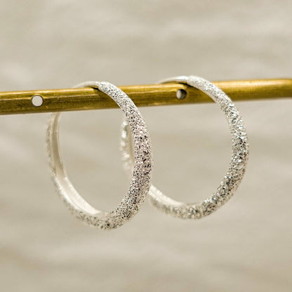 Sterling Silver Sparkle Hoop Earrings, Star-dust Minimalist Hoop Earrings, Crescent Hoop Earrings, Modern Earrings Valentine Gift - TibiCollection